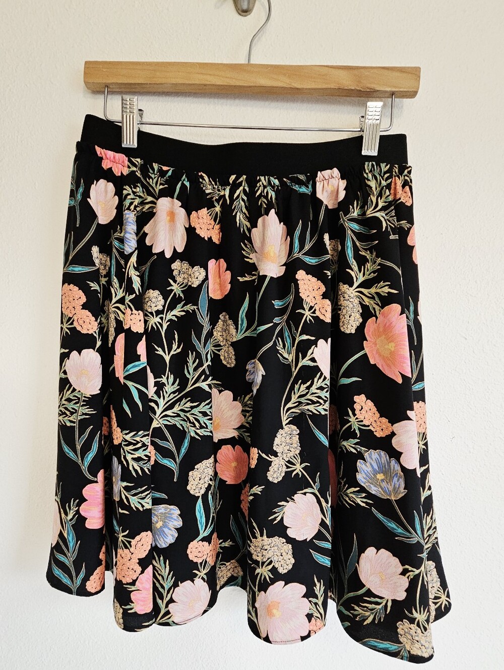 kate spade Black Floral Circle Skirt with Pink and Blue Blooms